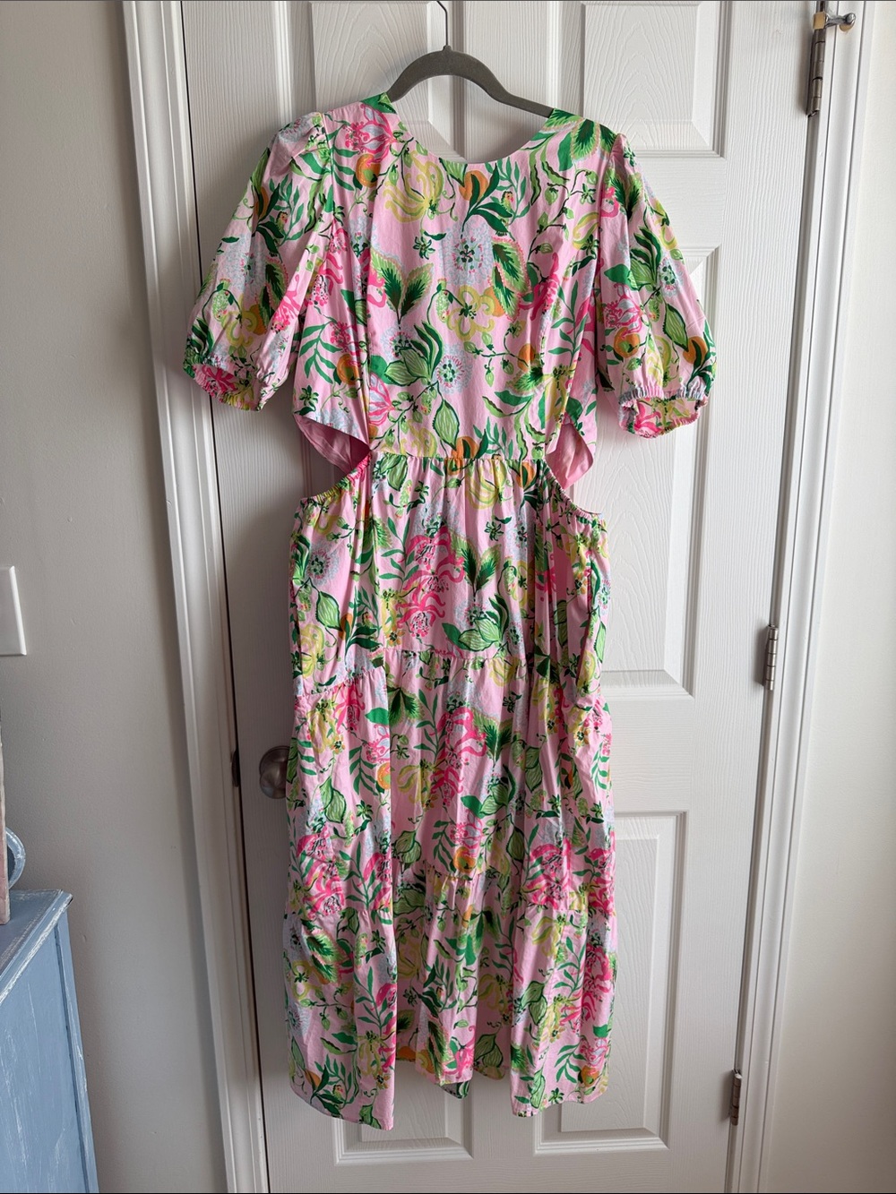 Lilly Pulitzer Pink Floral Cutout Dress with Green Print